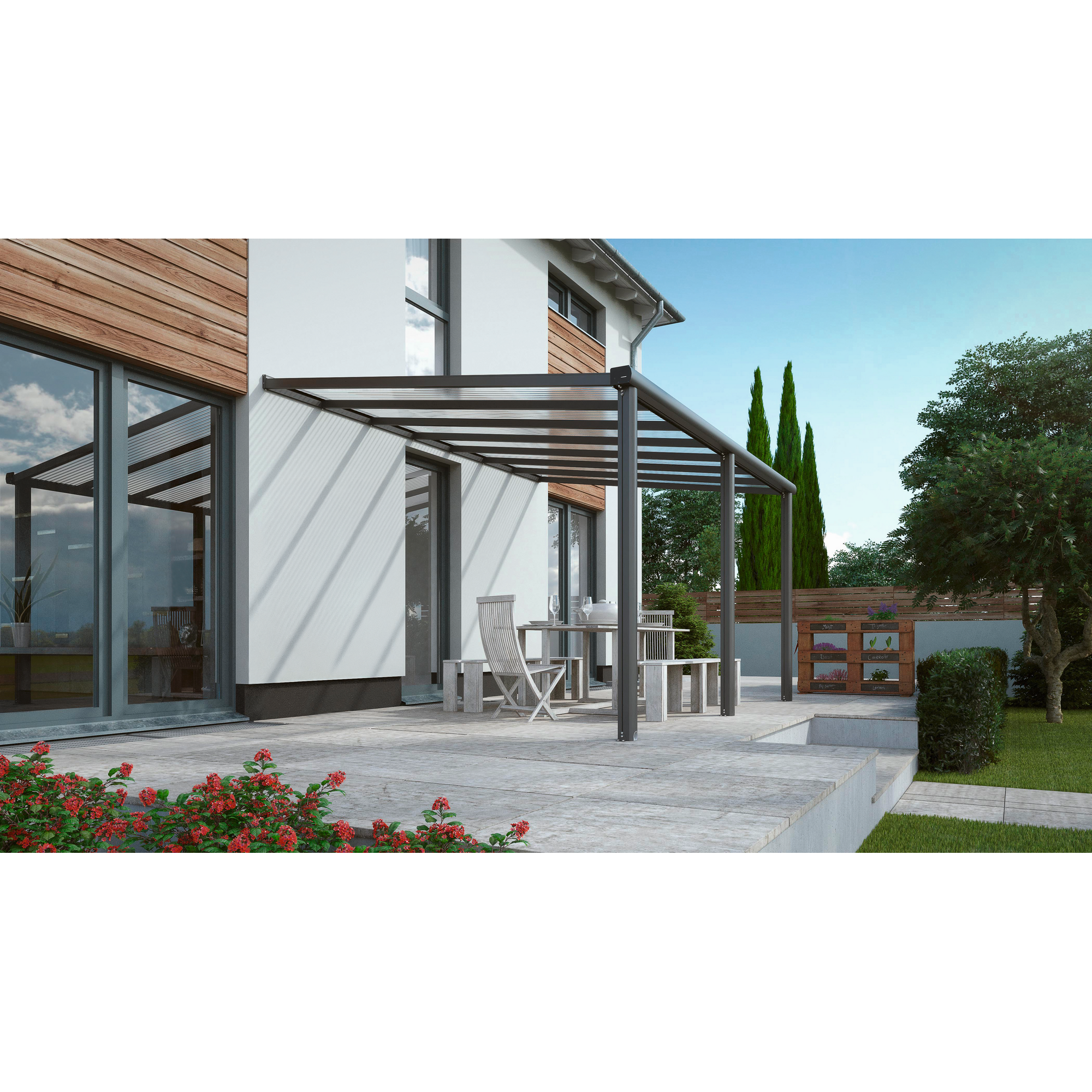 Terrassenüberdachung 'Comfort' anthrazit 304 x 250 cm