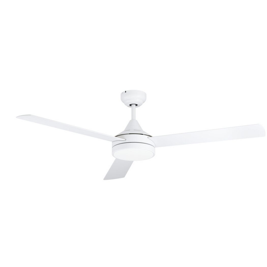 Weißer LED-Deckenventilator 'Sesimbra' mit Beleuchtung.