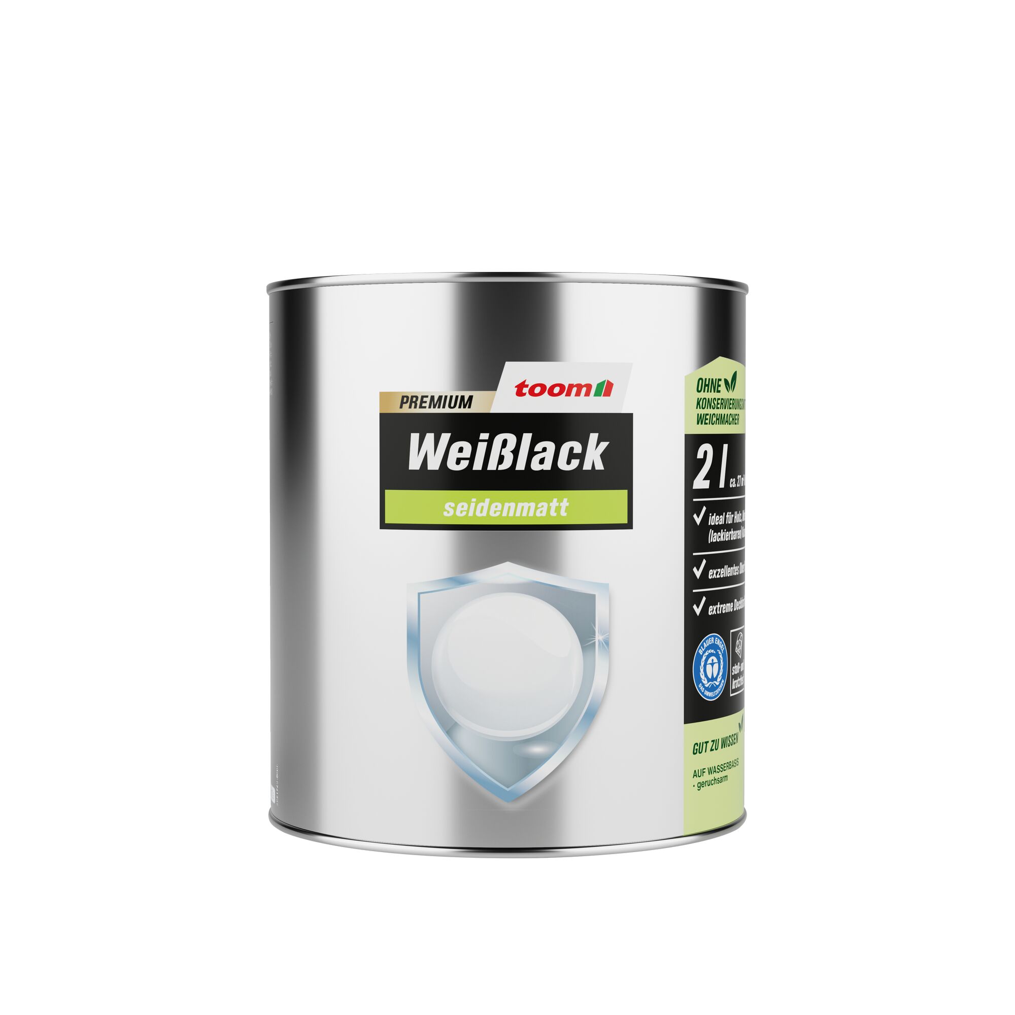 Toom Premium Weißlack seidenmatt, 2 Liter Dose