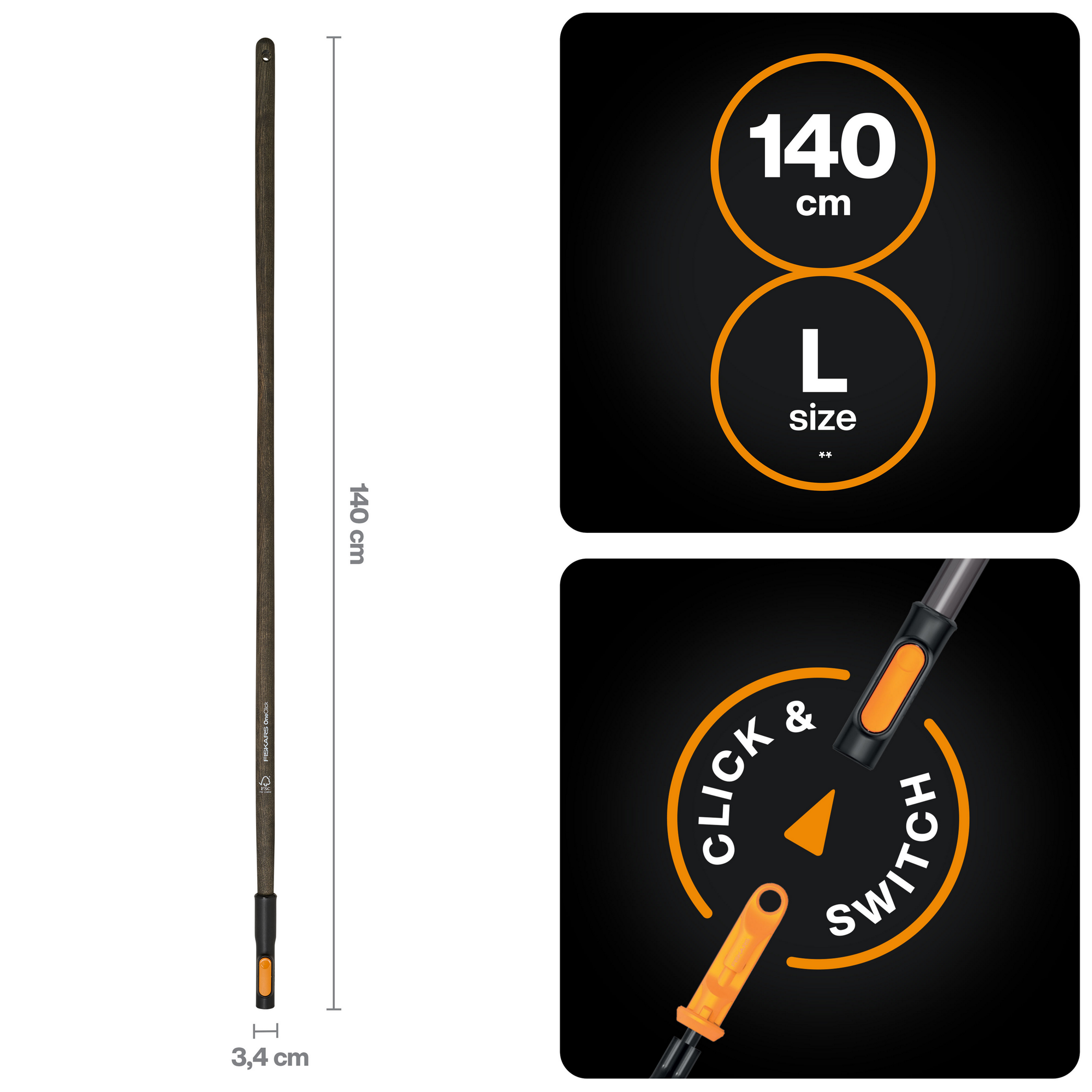 Holzstiel 'OneClick' Eschenholz FSC gewachst 140 cm