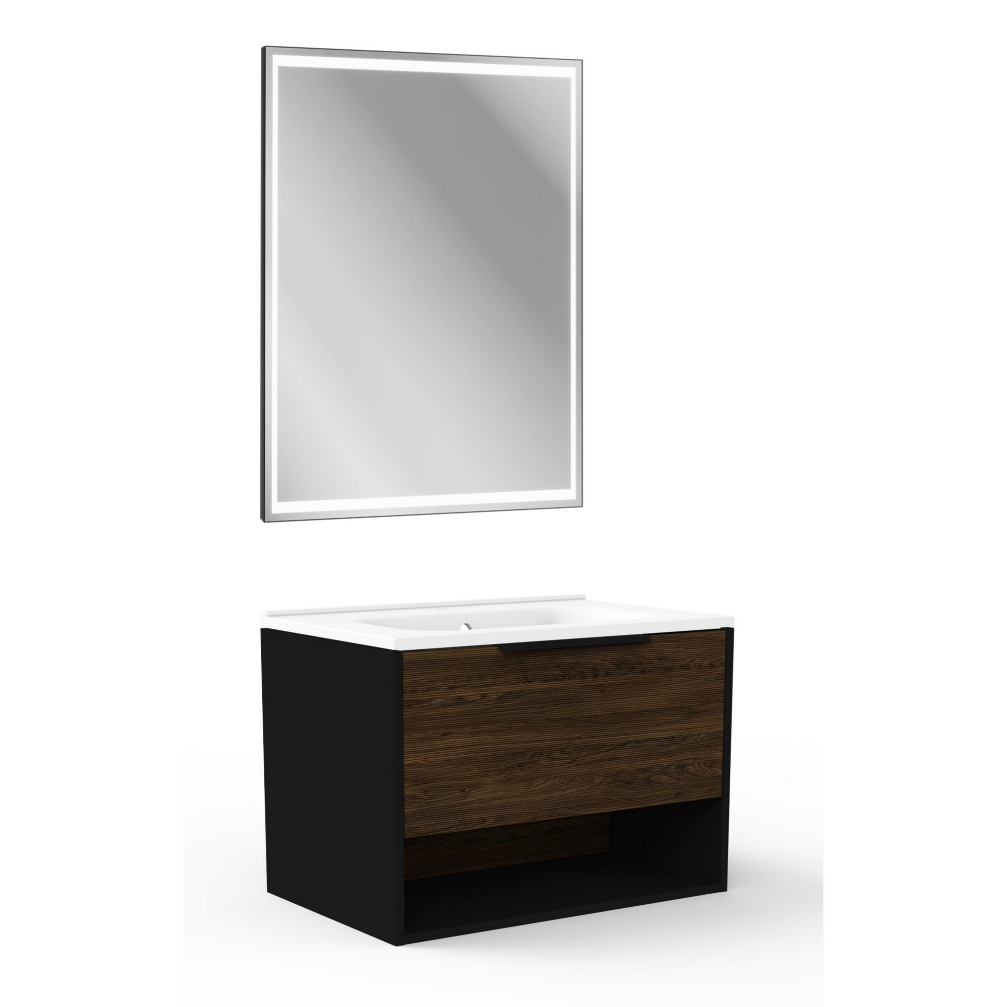 Badmöbelset 'B.Paris' 70 cm 3-teilig schwarz/eichefarben mt Spiegel