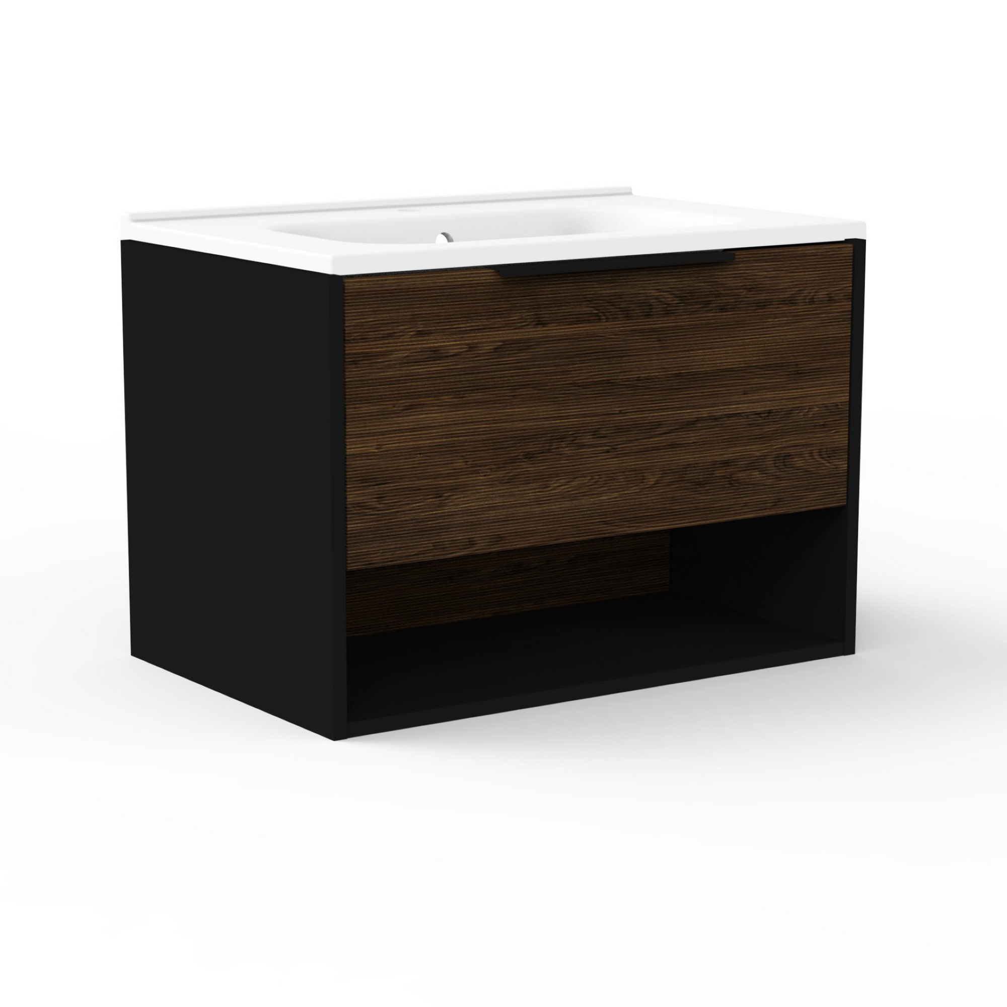 Badmöbelset 'B.Paris' 70 cm 3-teilig schwarz/eichefarben mt Spiegel