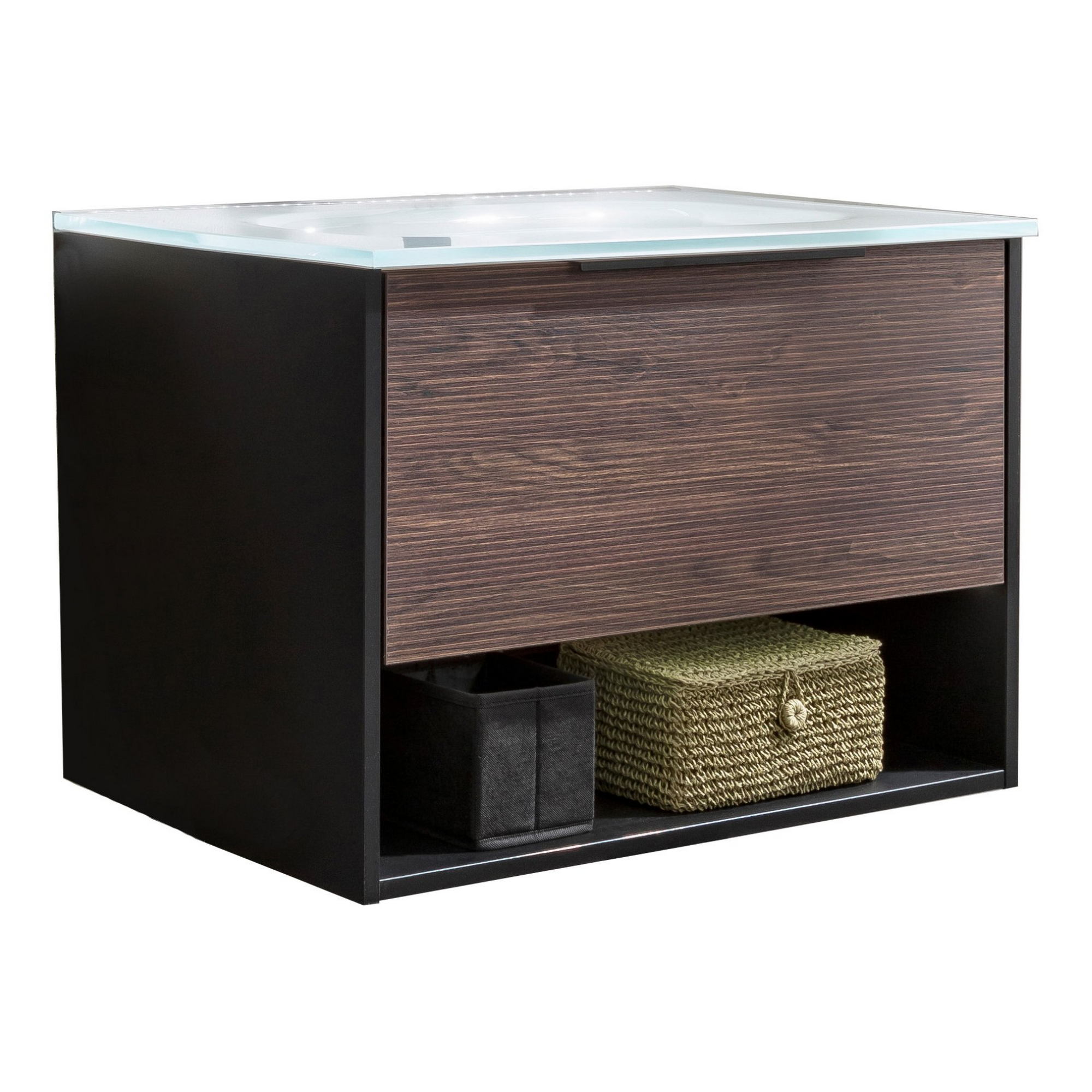 Badmöbelset 'B.Paris' 70 cm 3-teilig schwarz/eichefarben mit Spiegelschrank