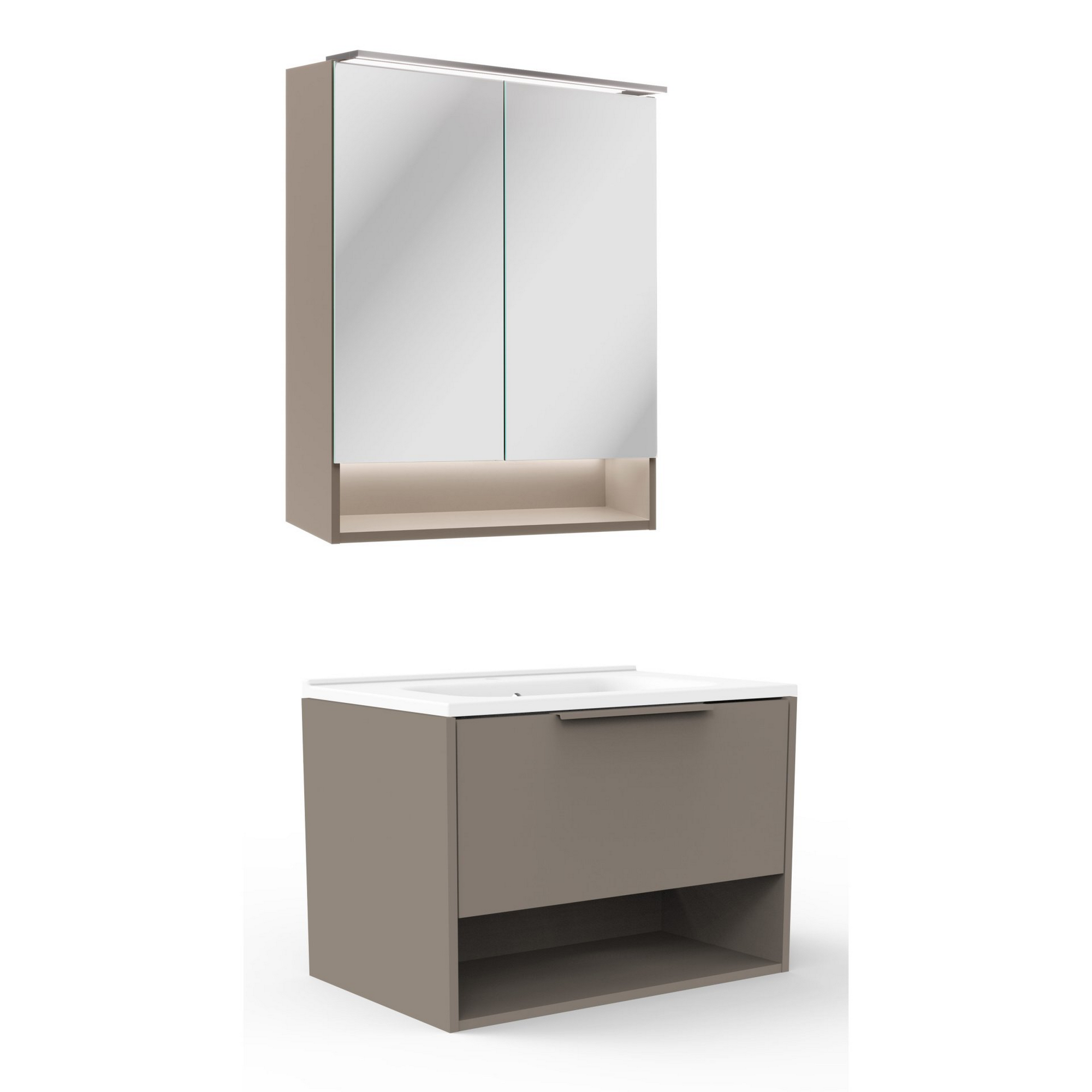 Badmöbelset 'B.Paris' 70 cm 3-teilig grau mit Spiegelschrank