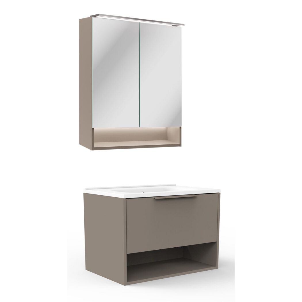 Badmöbelset 'B.Paris' 70 cm 3-teilig grau mit Spiegelschrank