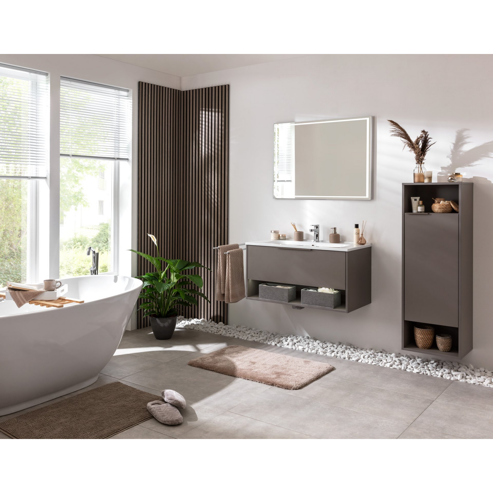 Badmöbelset 'B.Paris' 90 cm 3-teilig grau mit Spiegel