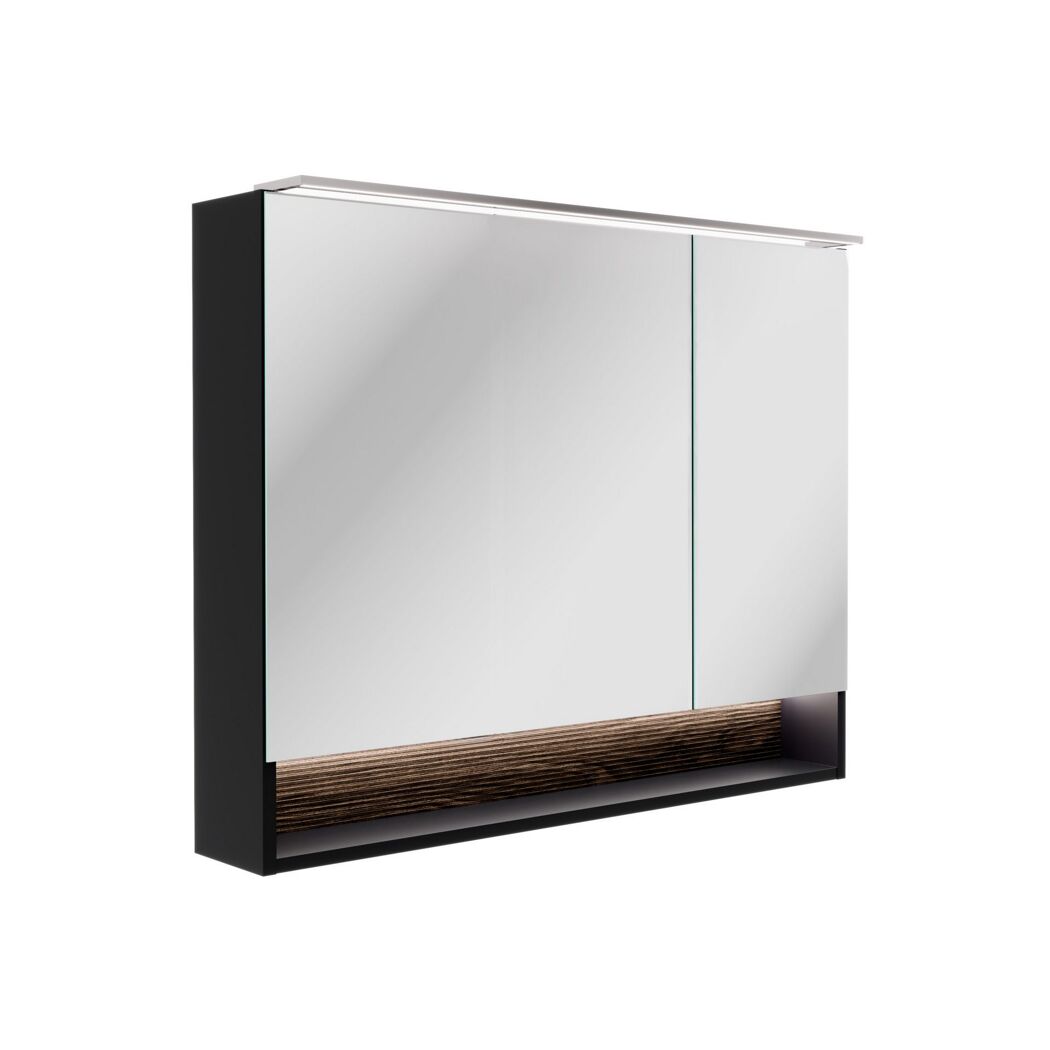Badmöbelset 'B.Paris' 90cm 3-teilig schwarz/eichefarben mit Spiegelschrank