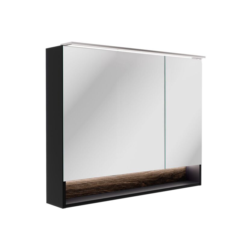 Badmöbelset 'B.Paris' 90cm 3-teilig schwarz/eichefarben mit Spiegelschrank