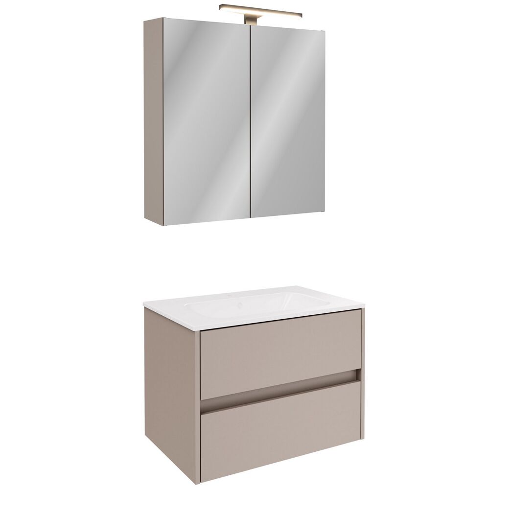 Badmöbelset 'Compact Line' 70 cm 5-teilig Kaschmir mit Spiegelschrank