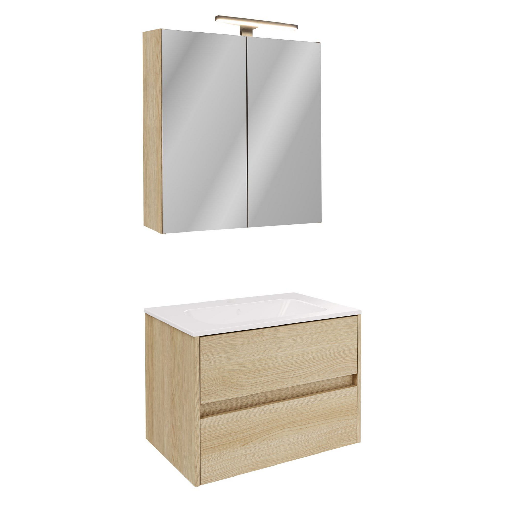 Badmöbelset 'Compact Line' 70 cm 5-teilig eichefarben mit Spiegelschrank