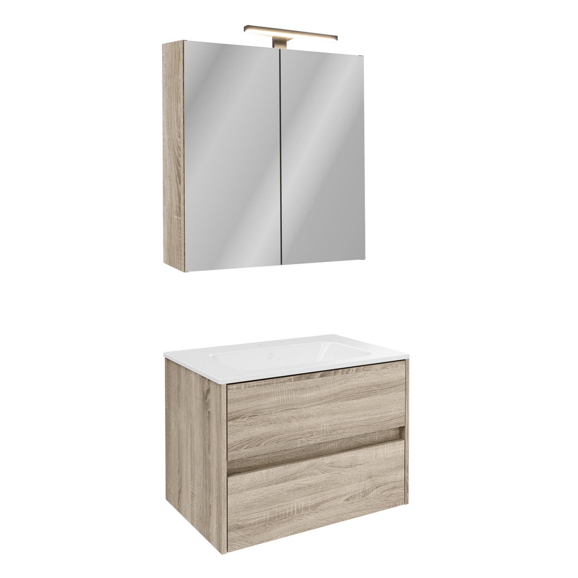 Badmöbelset 'Compact Line' 70 cm 5-teilig eichefarben mit Spiegelschrank