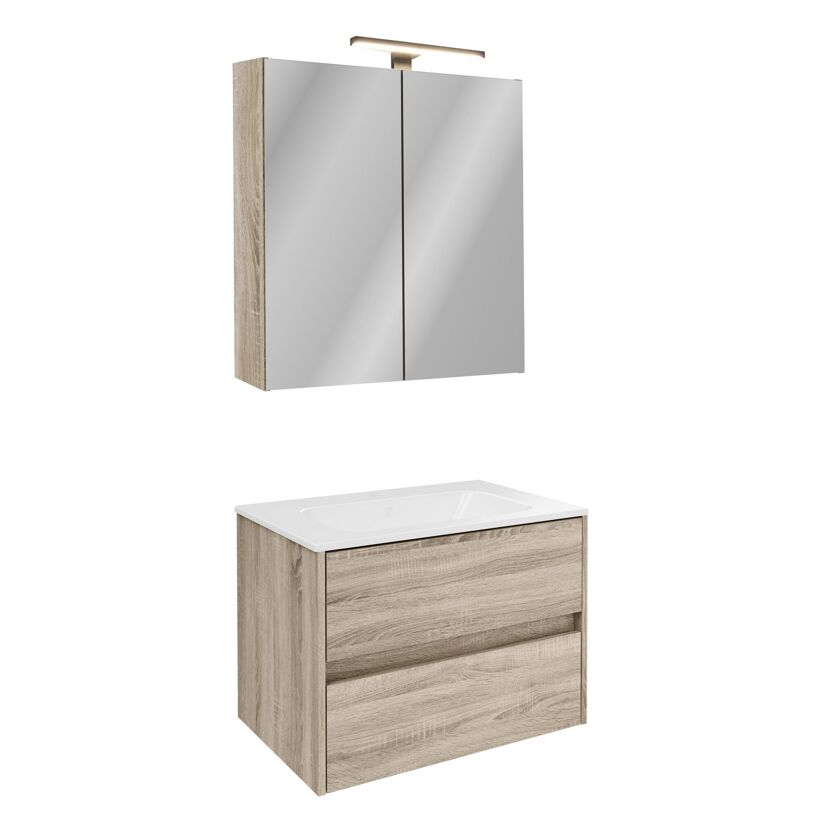 Badmöbelset 'Compact Line' 70 cm 5-teilig eichefarben mit Spiegelschrank