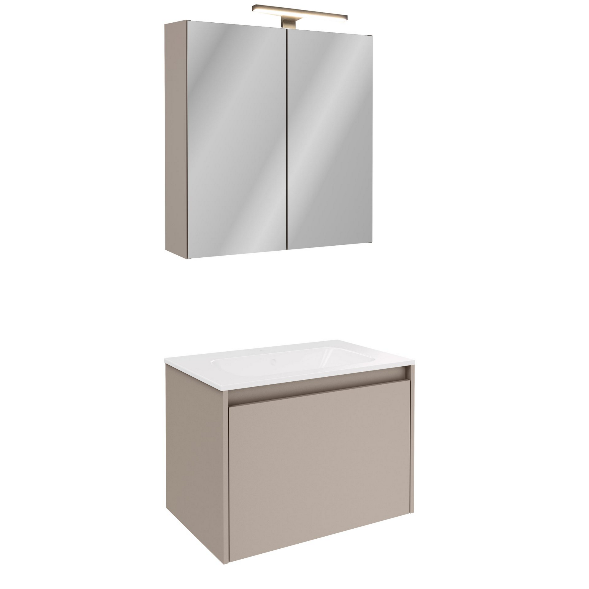 Badmöbelset 'Compact Line' 70 cm 5-teilig Kaschmir mit Spiegelschrank