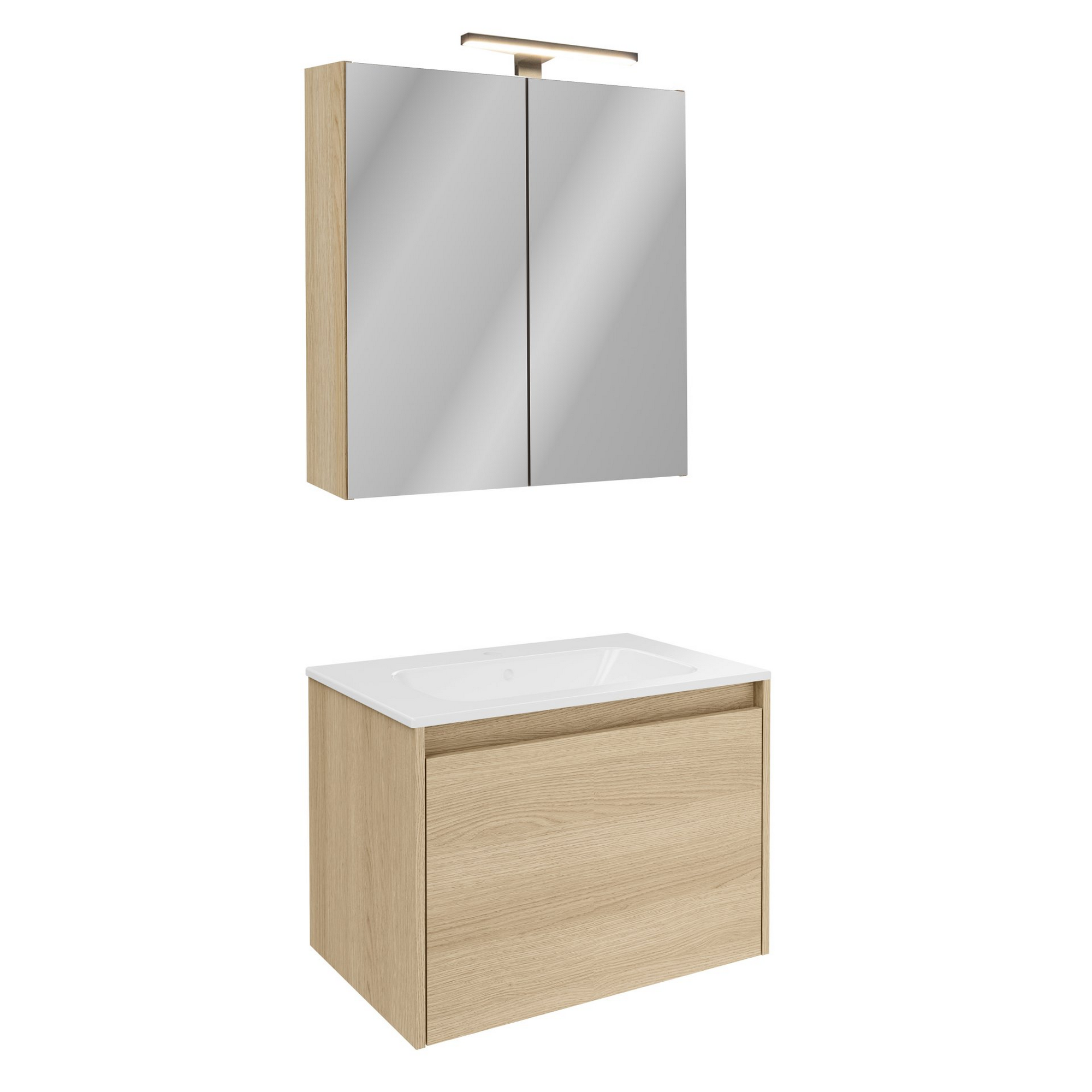 Badmöbelset 'Compact Line' 70 cm 5-teilig eichefarben mit Spiegelschrank