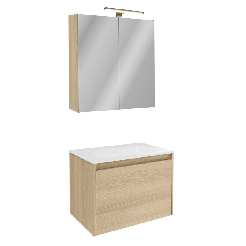 Badmöbelset 'Compact Line' 70 cm 5-teilig eichefarben mit Spiegelschrank