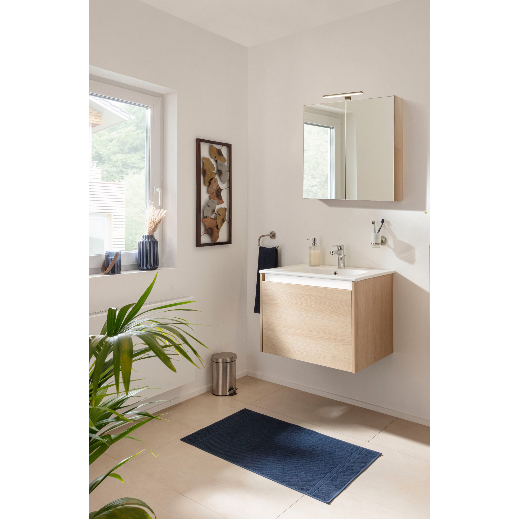 Badmöbelset 'Compact Line' 70 cm 5-teilig eichefarben mit Spiegelschrank