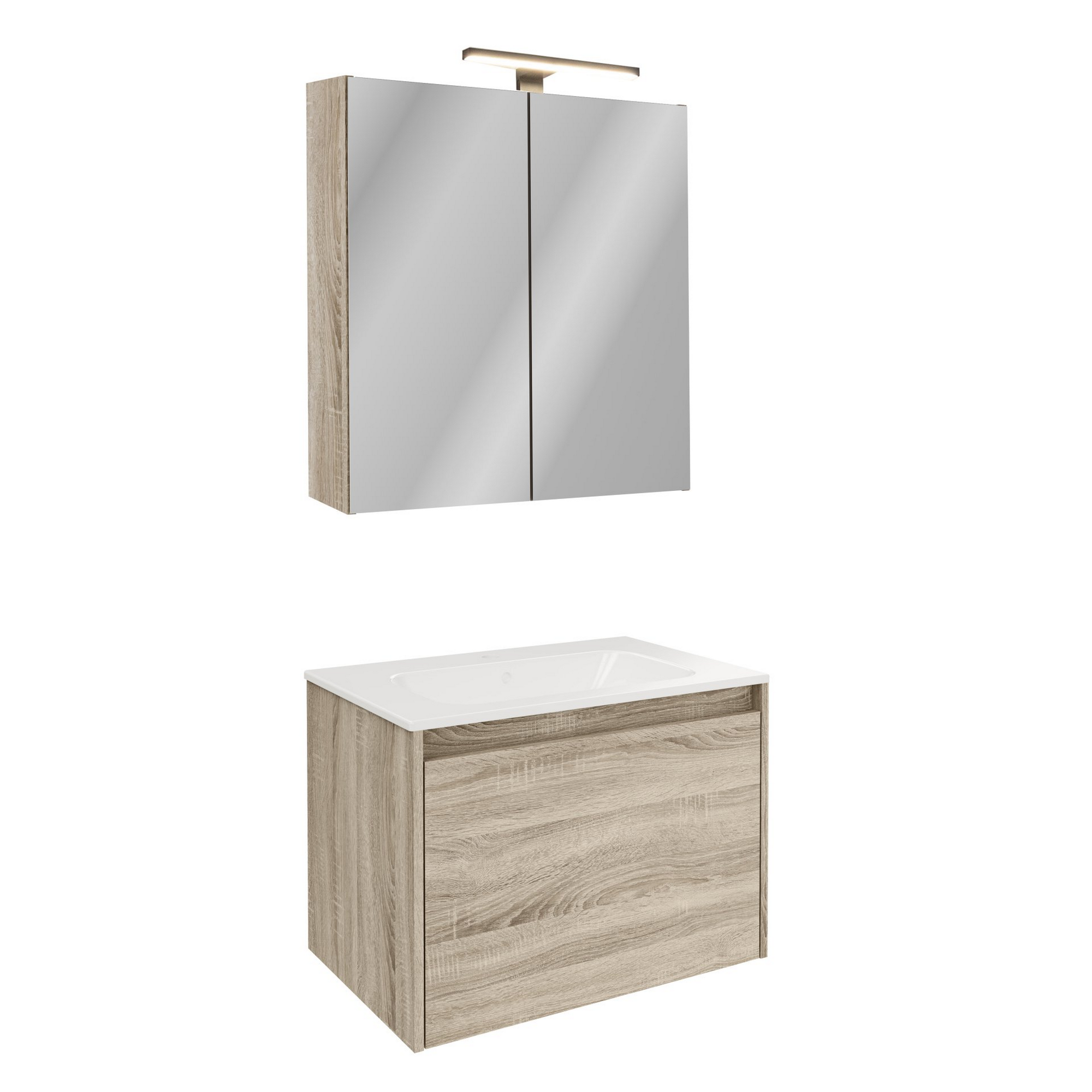 Badmöbelset 'Compact Line' 70 cm 5-teilig eichefarben mit Spiegelschrank