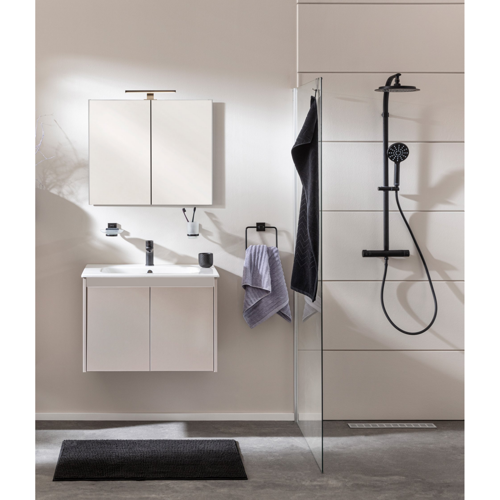Badmöbelset 'Compact Line' 70 cm 5-teilig Kaschmir mit Spiegelschrank