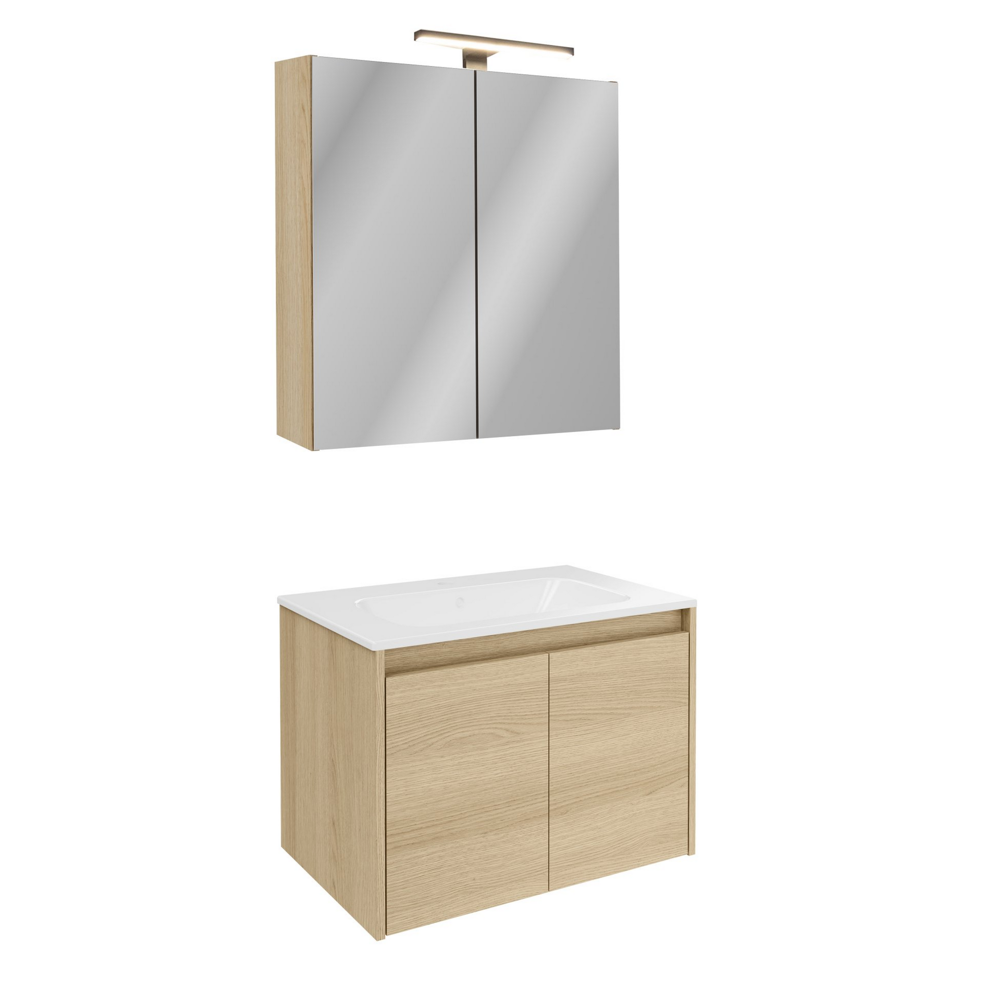 Badmöbelset 'Compact Line' 70 cm 5-teilig eichefarben mit Spiegelschrank