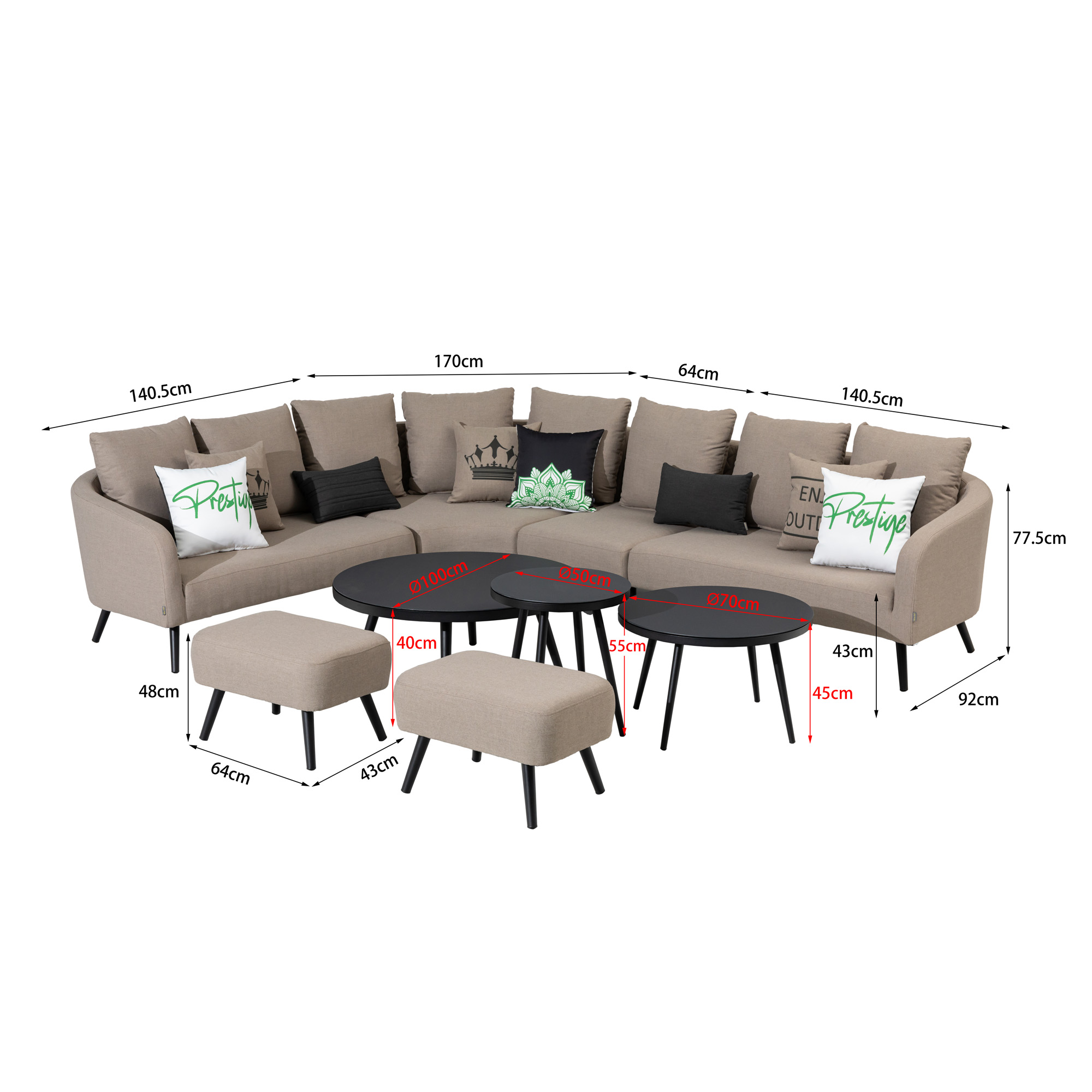 Loungemöbelset 'Riviera' Aluminium beige 6-teilig