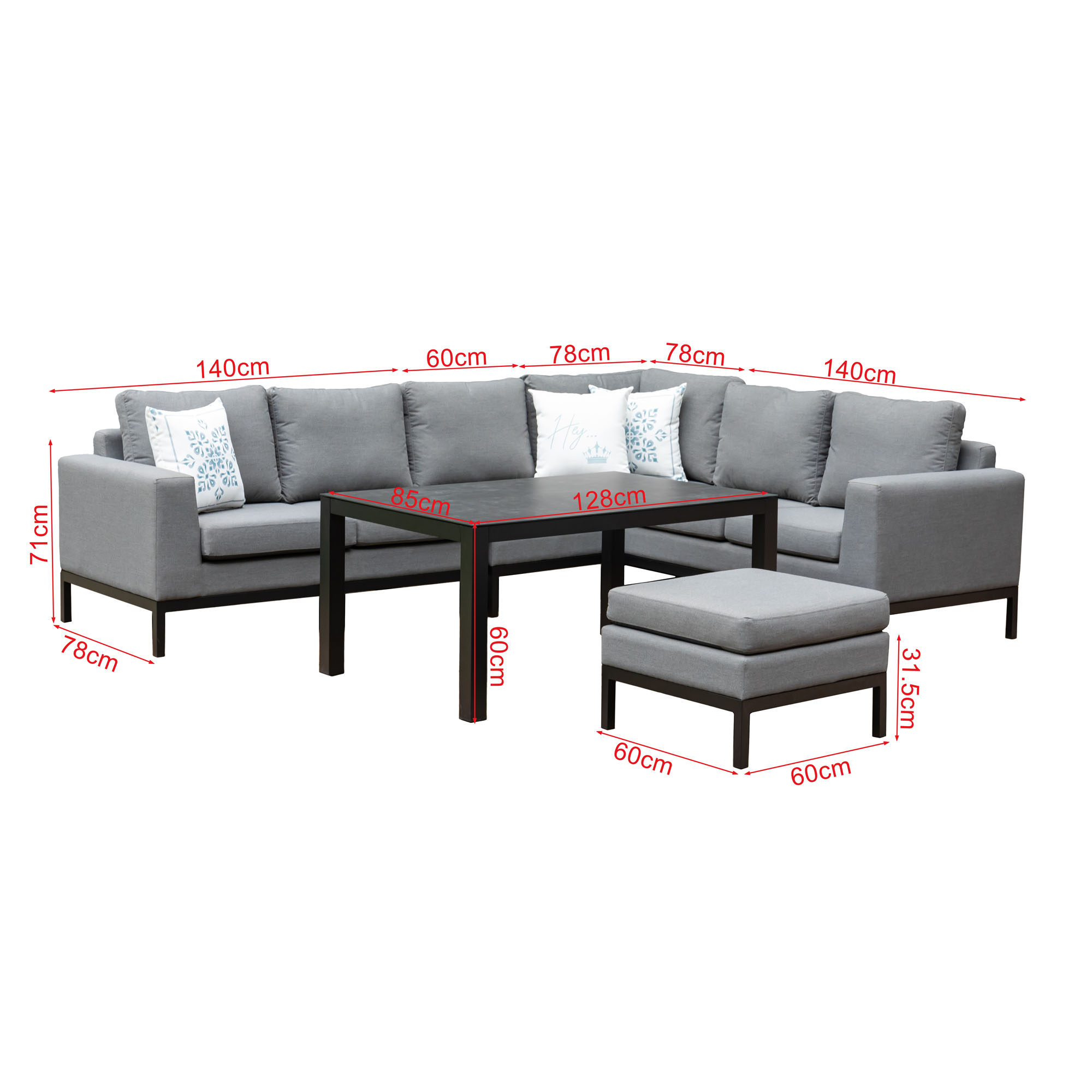 Loungemöbelset 'Tarent' Aluminium grau 3-teilig