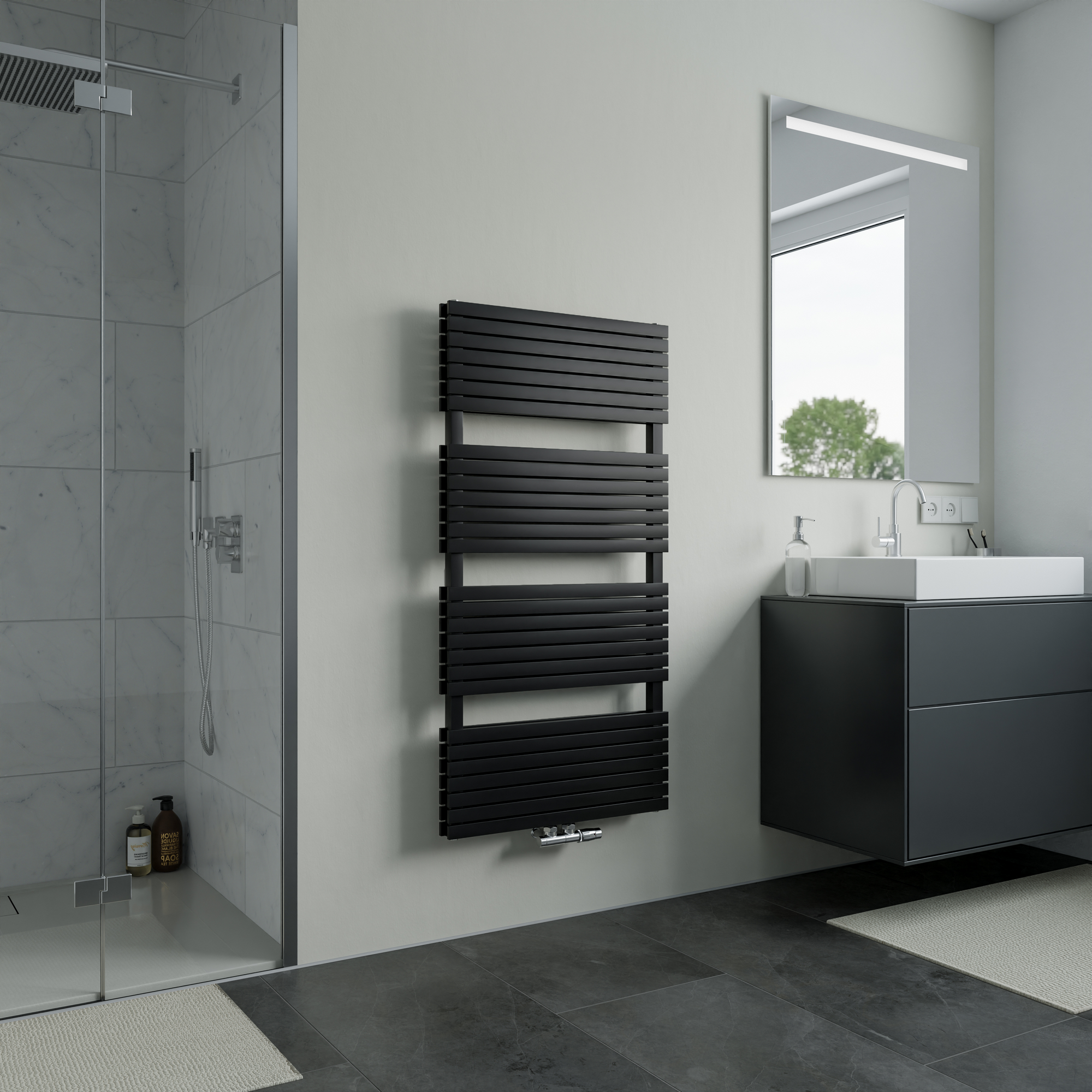 Badheizkörper 'P2 Duplex Slim' mattschwarz 118,5 cm x 60 cm