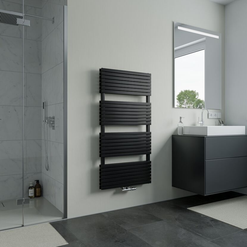 Badheizkörper 'P2 Duplex Slim' mattschwarz 118,5 cm x 60 cm