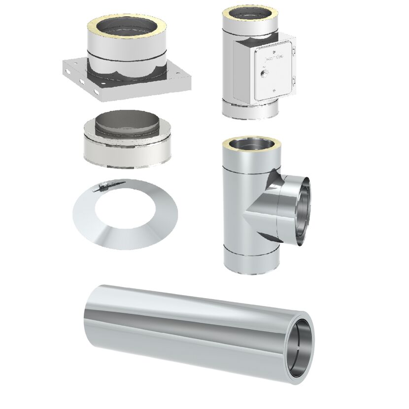 Edelstahl-Schornstein-Grundset 'Zitec-Eco' DW Ø 130 mm mit Wanddurchführung 1000mm