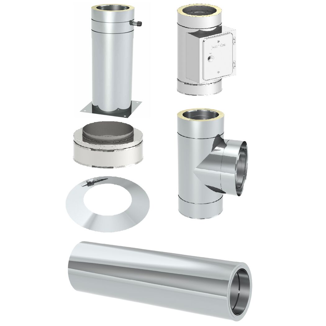 Edelstahl-Schornstein-Grundset 'Zitec-Eco' DW Ø 130 mm mit Wanddurchführung 1000 mm