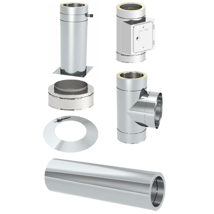 Edelstahl-Schornstein-Grundset 'Zitec-Eco' DW Ø 130 mm mit Wanddurchführung 1000 mm