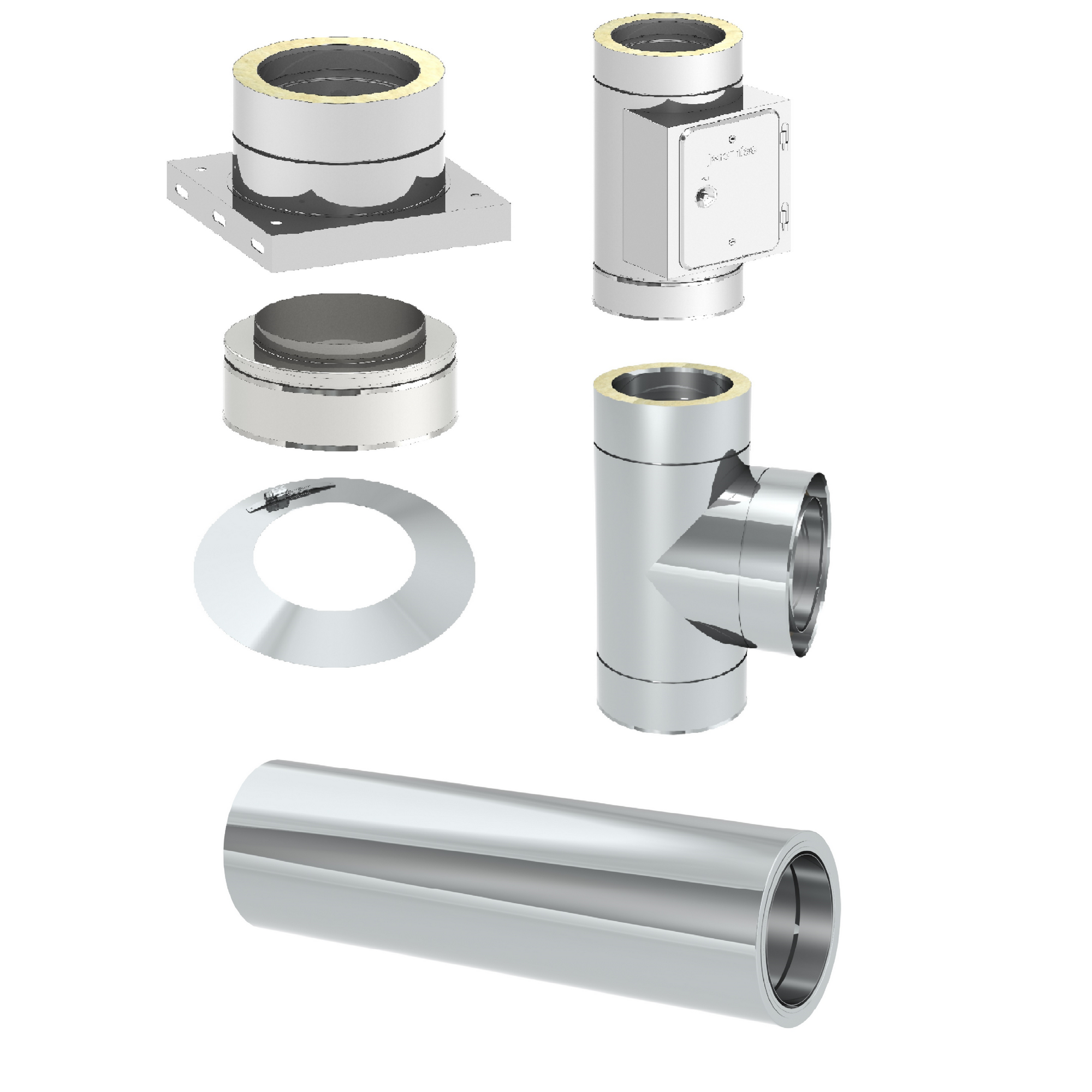 Edelstahl-Schornstein-Grundset 'Zitec-Eco' DW Ø 150 mm mit Wanddurchführung 1000 mm