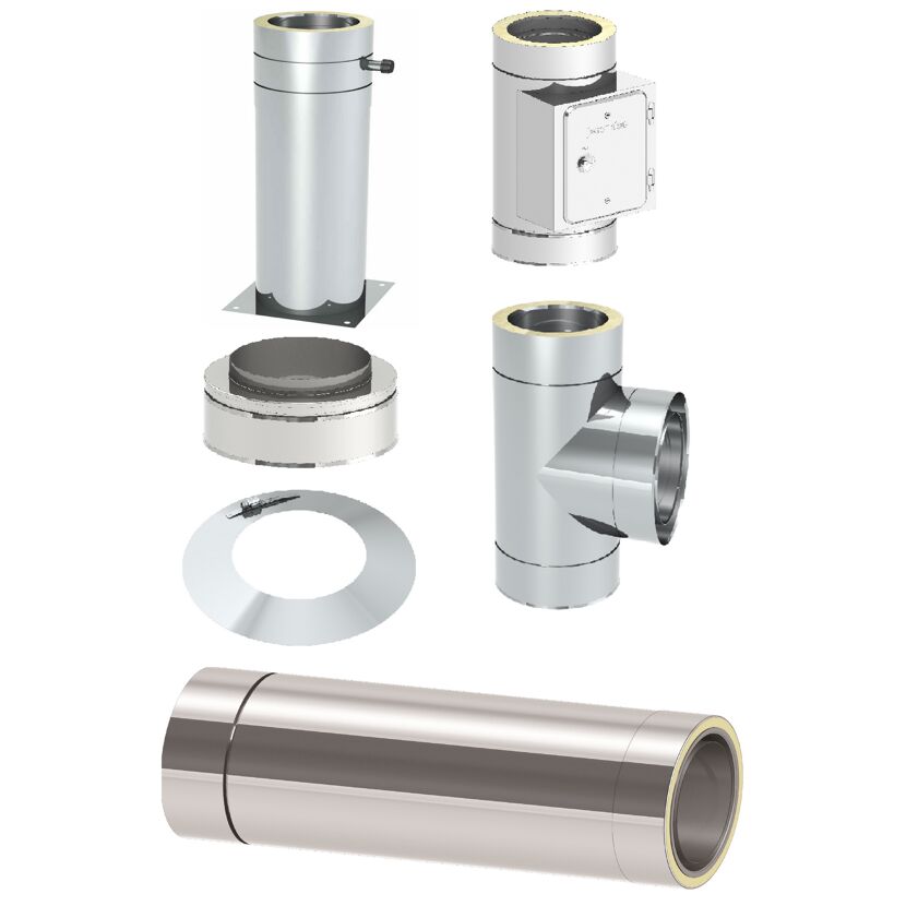 Edelstahl-Schornstein-Grundset 'Zitec-Eco' DW Ø 150 mm mit Wanddurchführung 500 mm