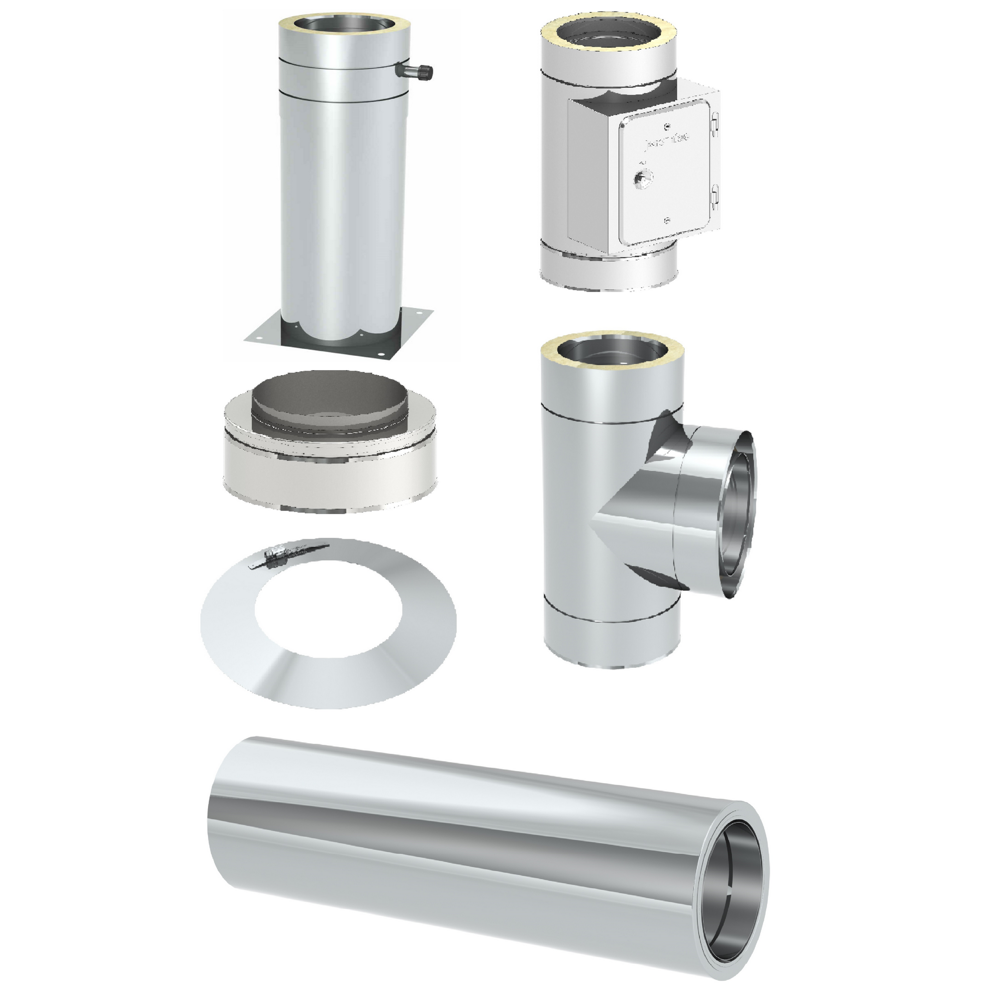 Edelstahl-Schornstein-Grundset 'Zitec-Eco' DW Ø 150 mm mit Wanddurchführung 1000 mm