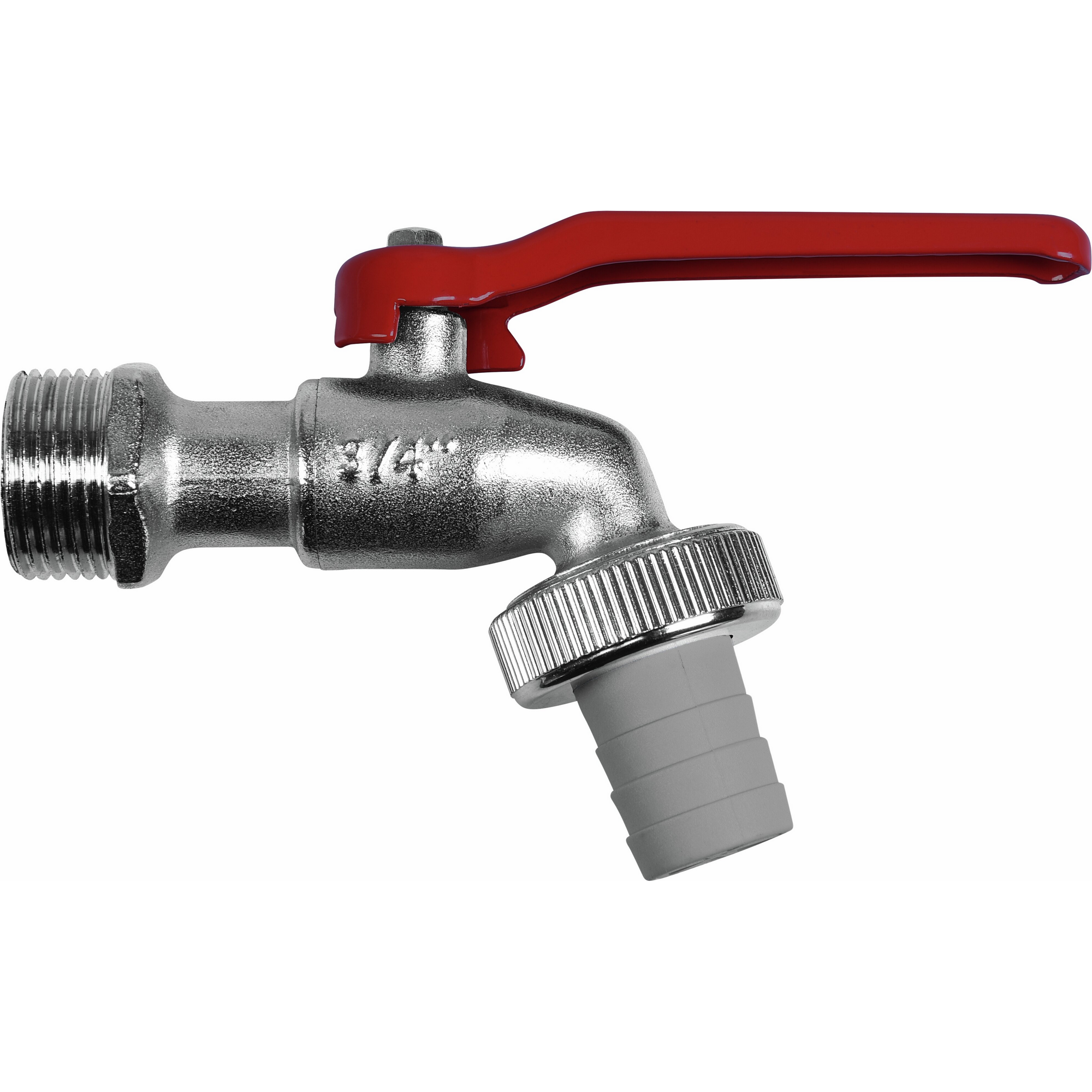 Kugelauslaufventil matt verchromt 3/4" AG x 1" IG, Tülle Ø 19 mm