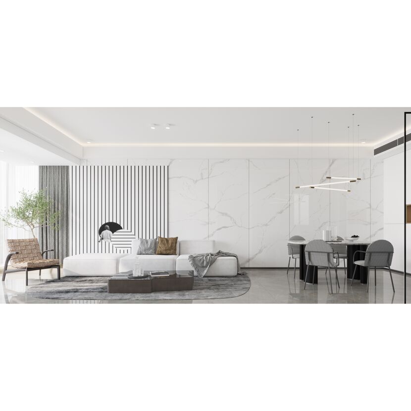 Wandpaneel 'Marble Sassari' 260 x 90 x 0,4 cm Marmoroptik weiß
