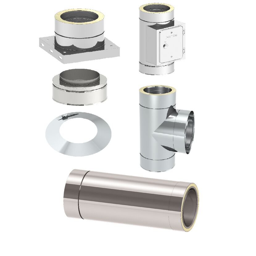 Edelstahl-Schornstein-Grundset 'Zitec-Eco' DW Ø 180 mm mit Wanddurchführung 500 mm