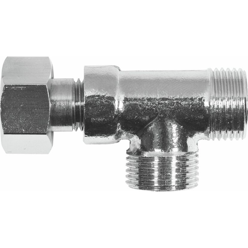 Gewindefitting T-Stück Messing verchromt 3/8" IG/AG