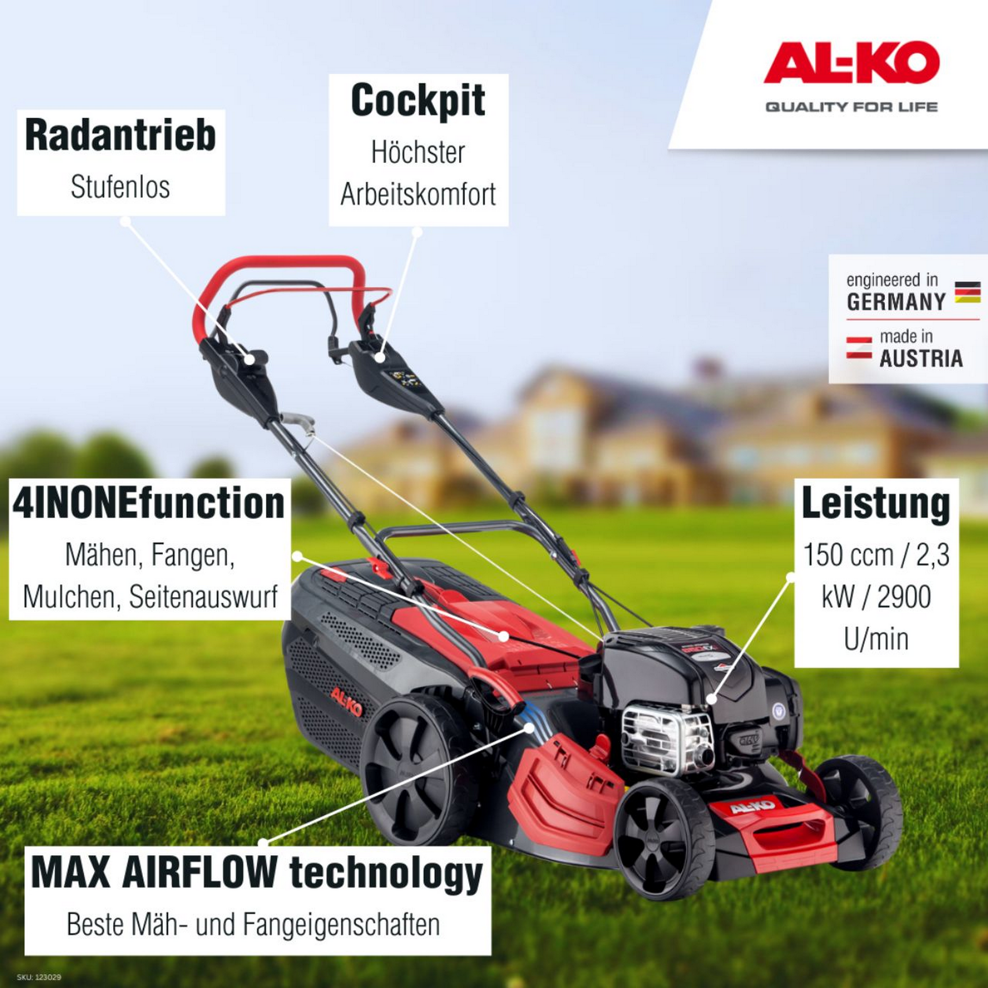 Benzin-Rasenmäher 'Premium 473 VS-B' 2,3 kW 4-in-1 System bis 1400 m²