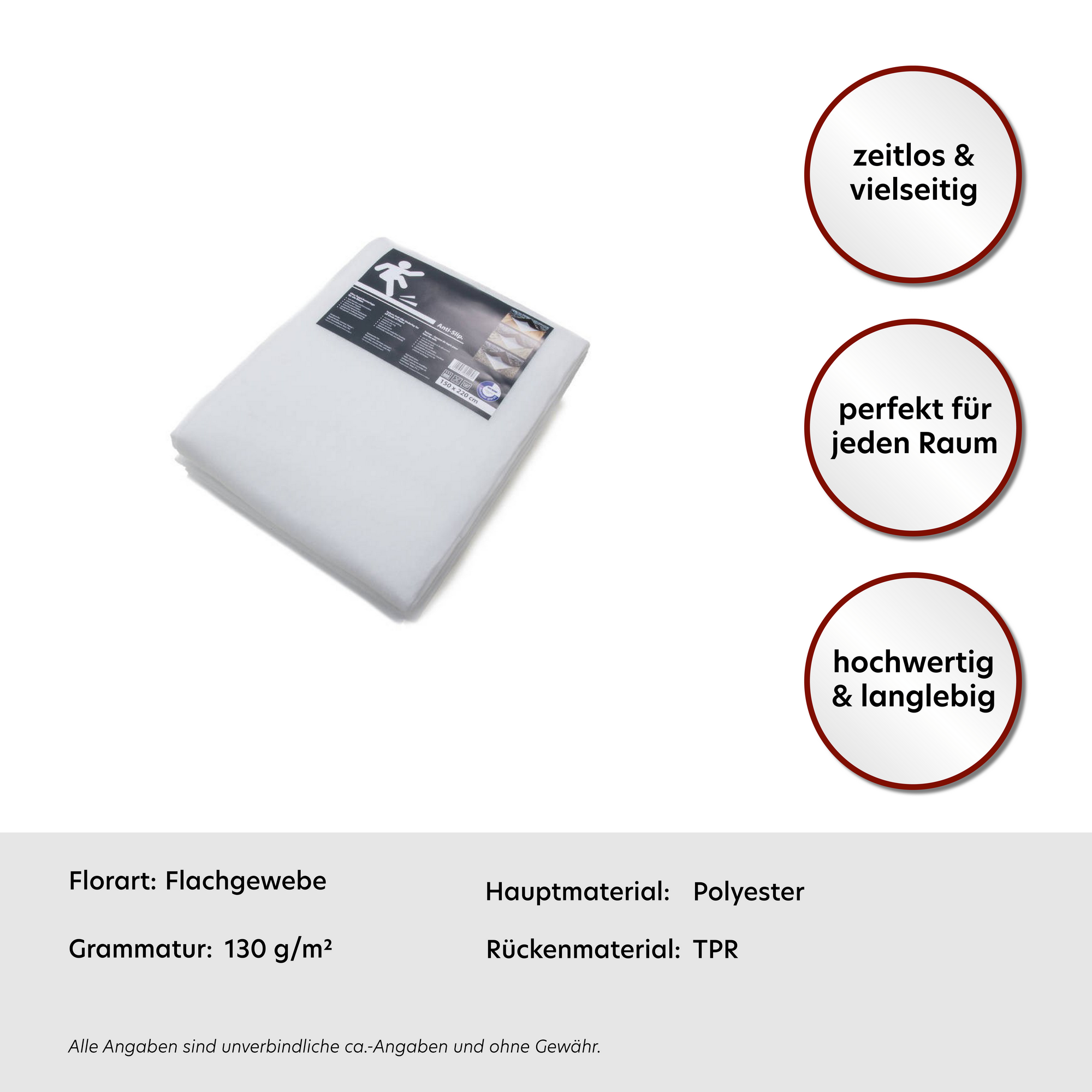 Anti-Slip '125' weiß 190 x 280 cm