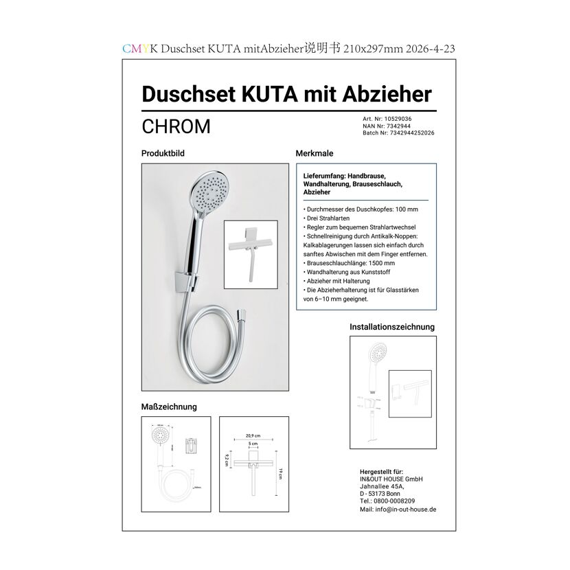 Duschset 'Kuta' chromfarben/grau mit Abzieher
