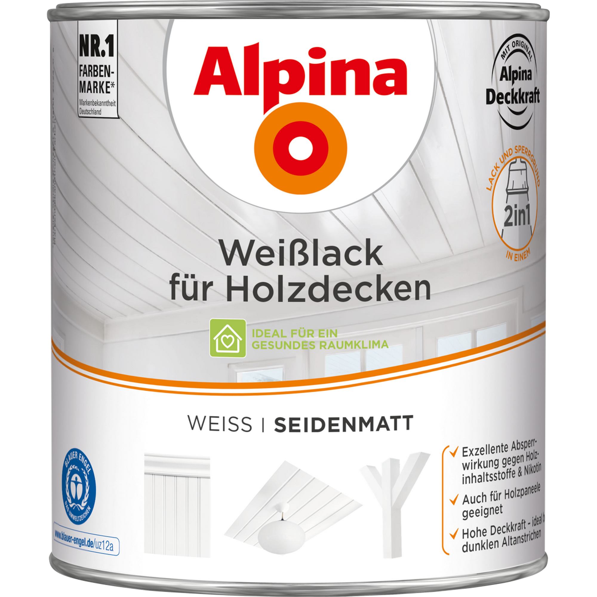 Weißlack für Holzdecken seidenmatt 750 ml