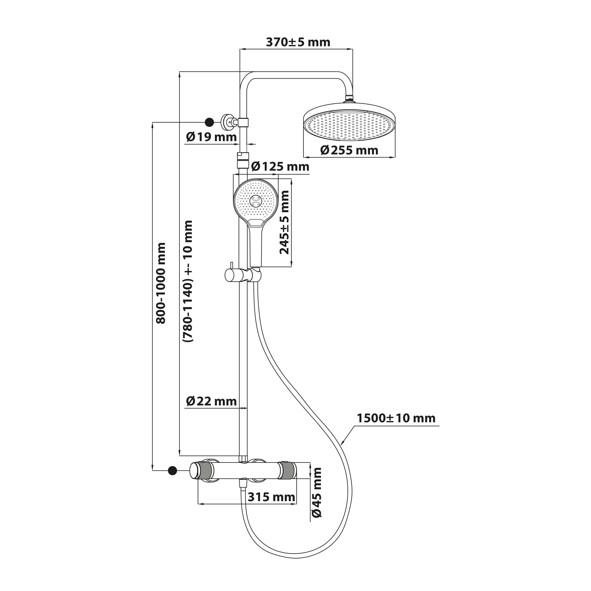 Duschsystem 'Glaia' chromfarben mit Thermostat