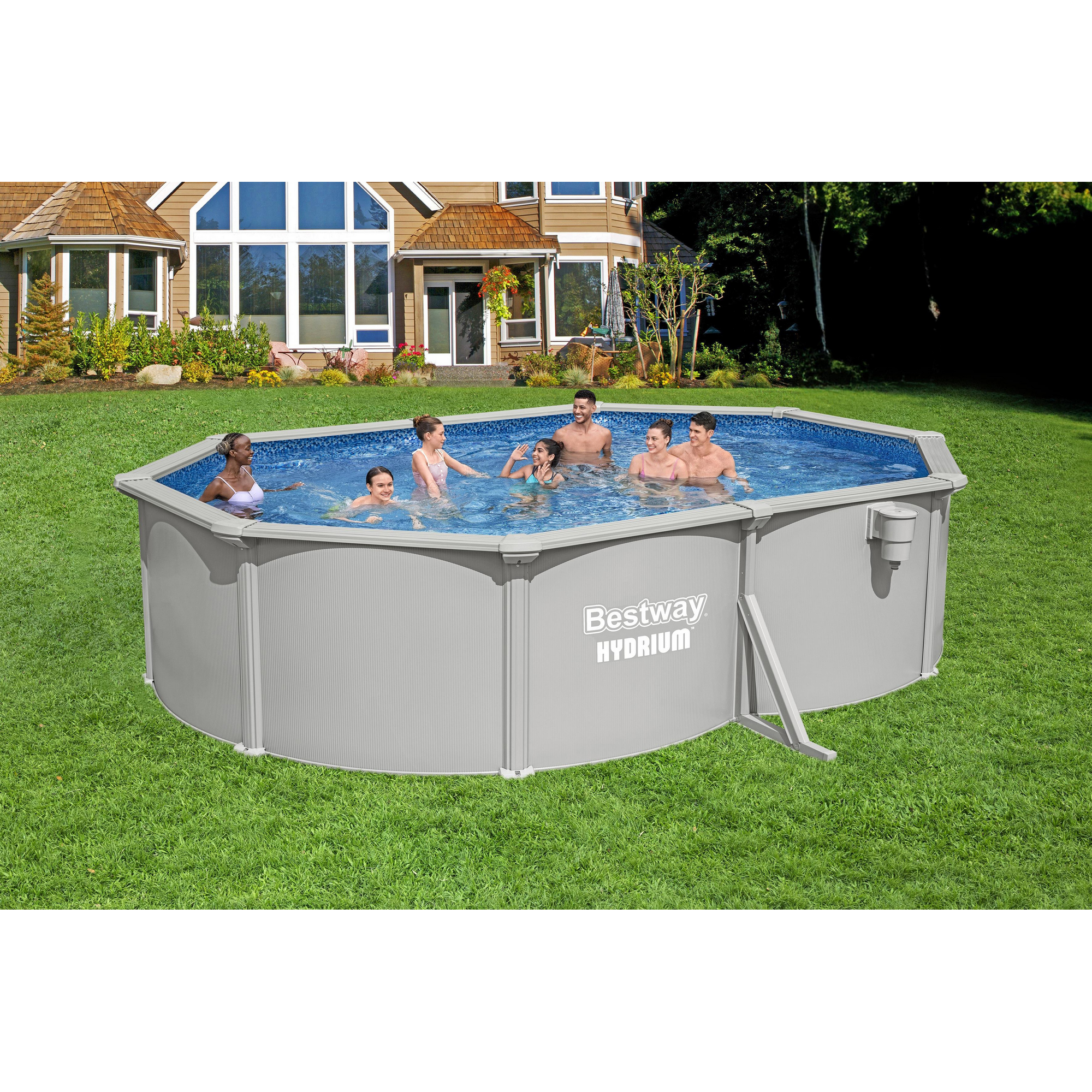 Stahlwandpool Komplett-Set 'Hydrium™' mit Sandfilteranlage oval granitgrau 500 x 366 x 122 cm