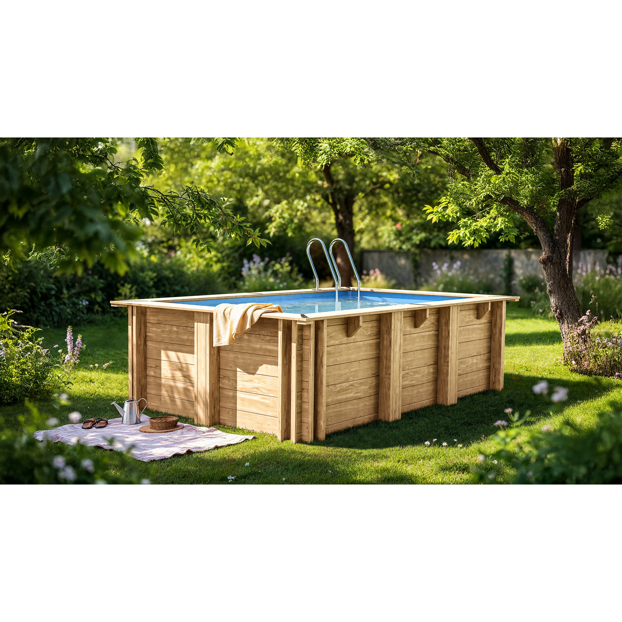 Massivholzpool-Set 'Papaya' rechteckig 520 × 320 × 133 cm