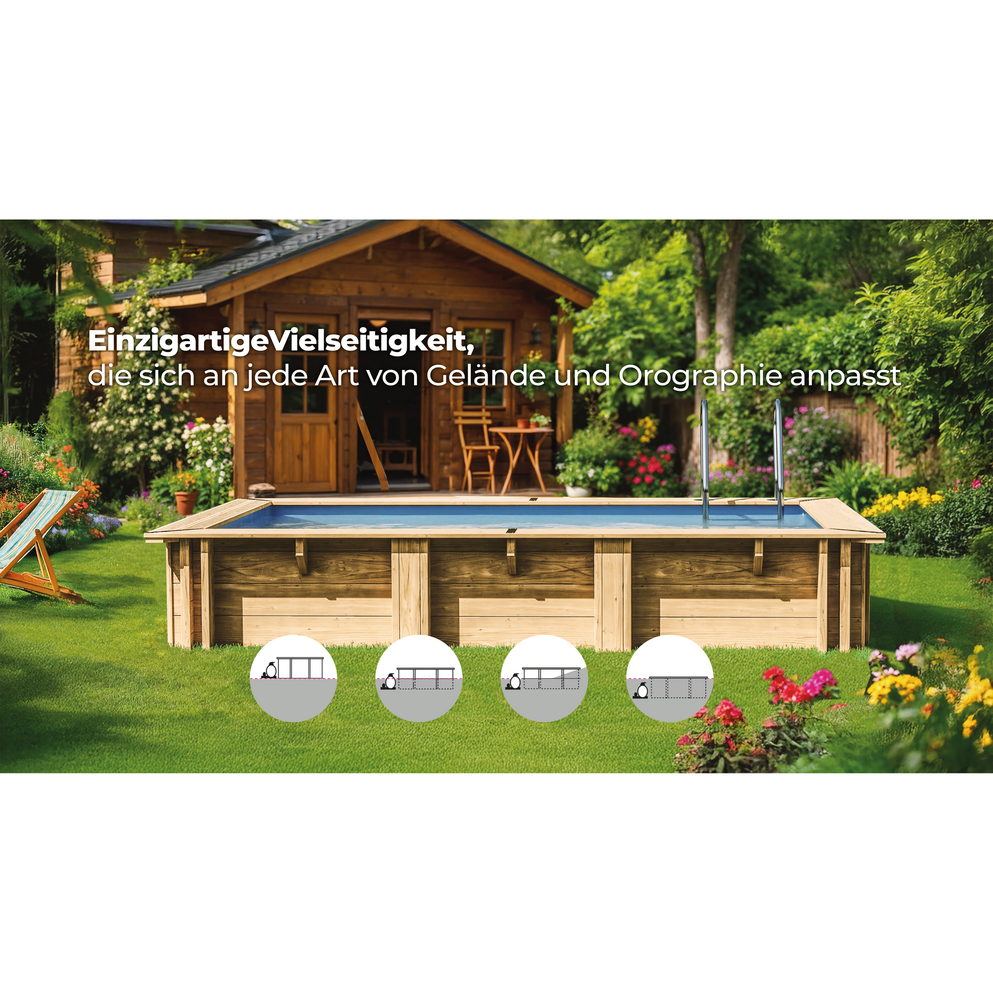 Massivholzpool-Set 'Papaya' rechteckig 520 × 320 × 133 cm