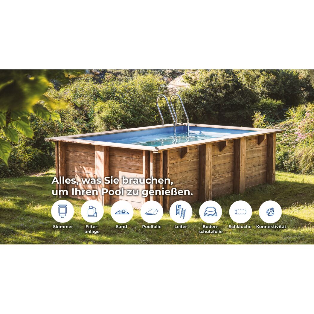 Massivholzpool-Set 'Papaya' rechteckig 520 × 320 × 133 cm