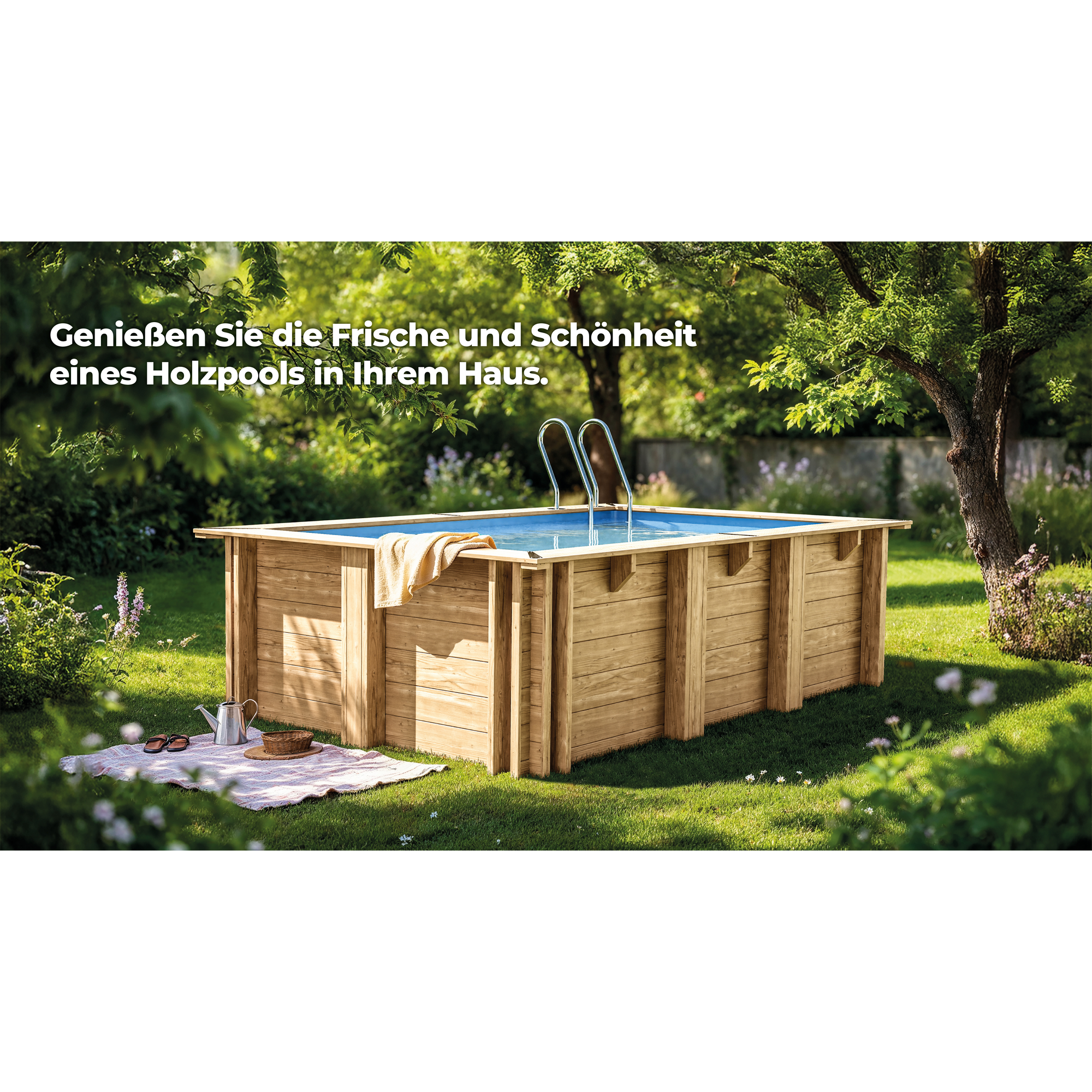 Massivholzpool-Set 'Papaya' rechteckig 520 × 320 × 133 cm