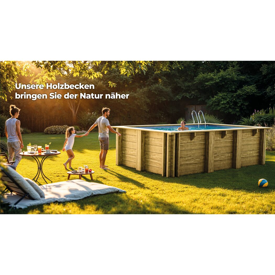 Massivholzpool-Set 'Papaya' rechteckig 520 × 320 × 133 cm