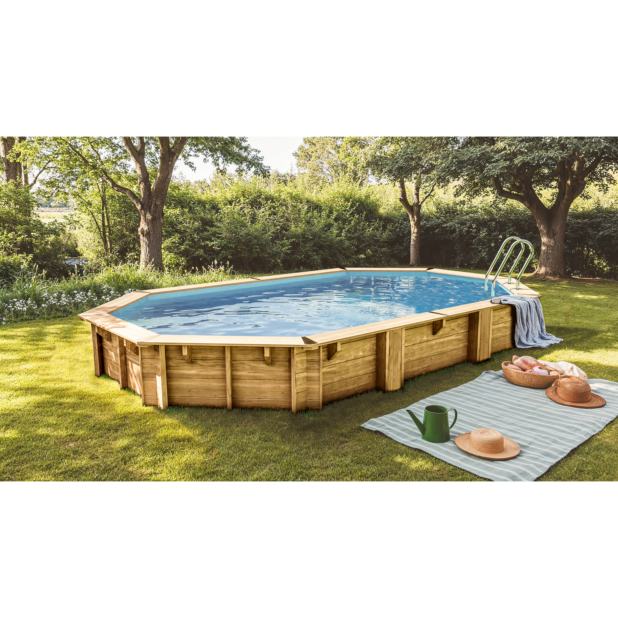 Massivholzpool-Set 'Bambu 2' oval 535 × 335 × 136 cm