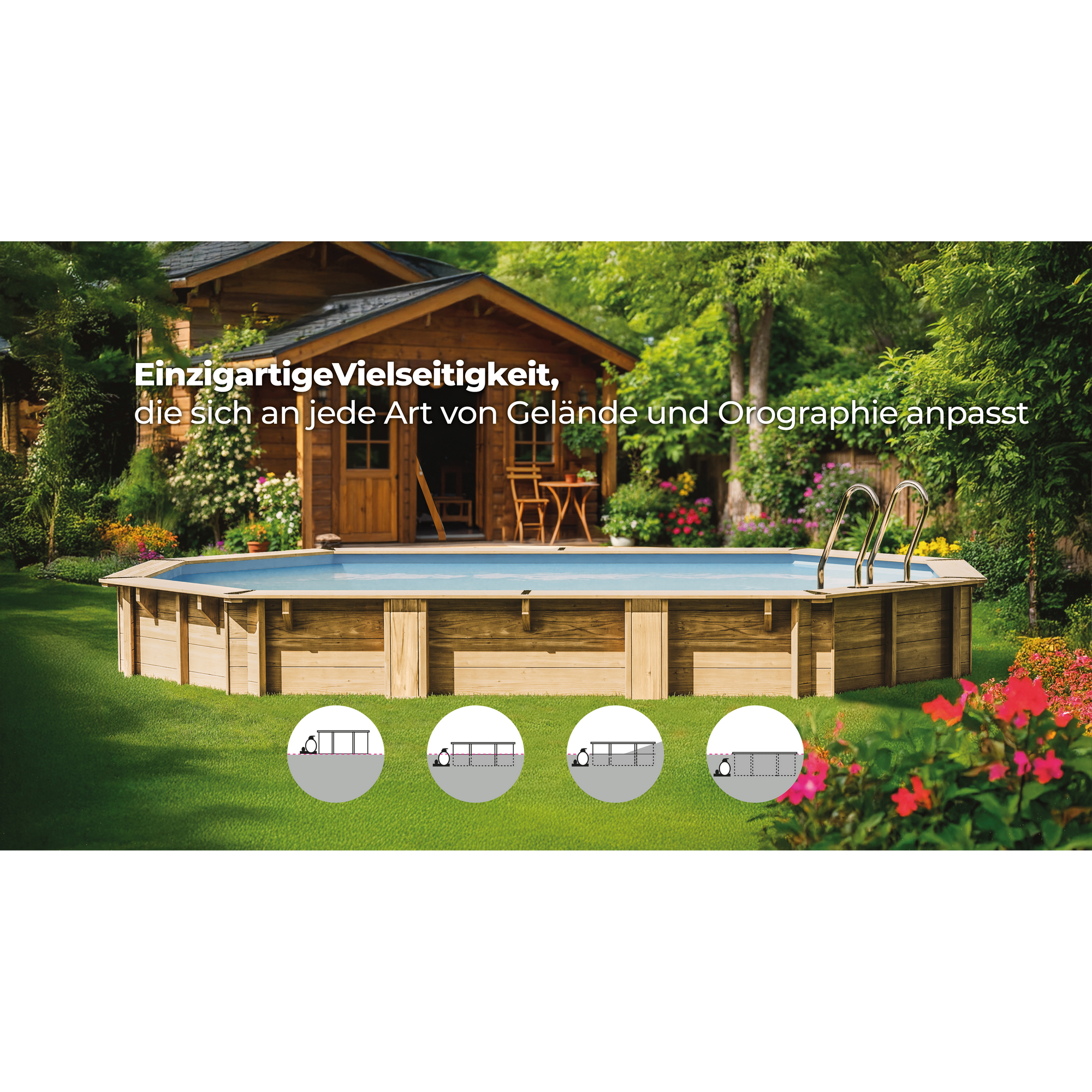 Massivholzpool-Set 'Bambu 2' oval 535 × 335 × 136 cm